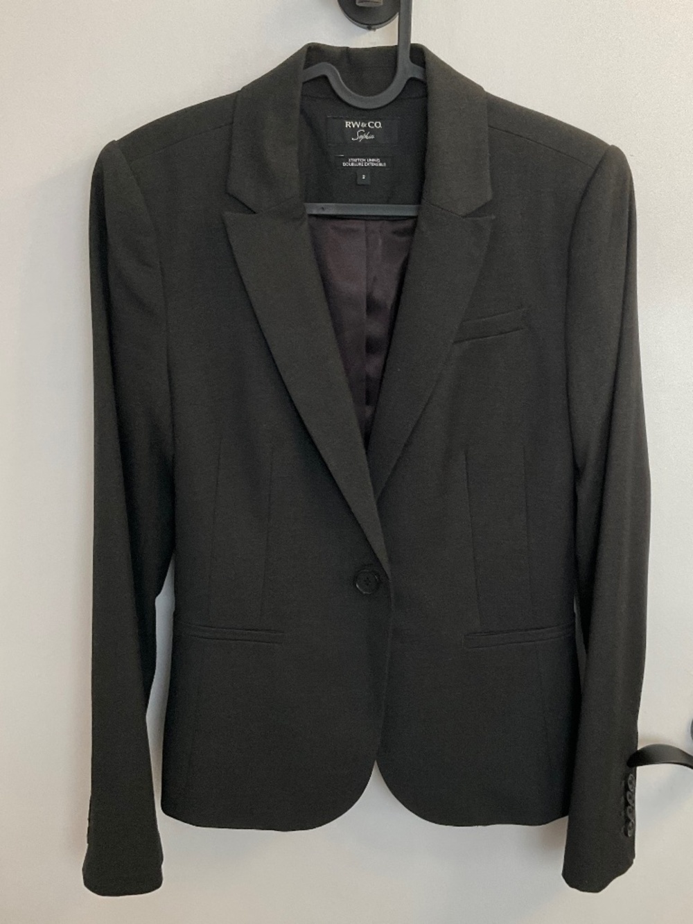 RW&Co. Sophia blazer jacket with stretch lining in black/dark grey, size 2